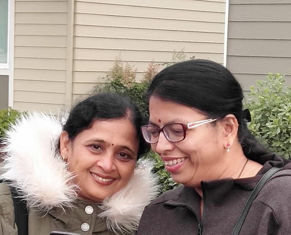 With her oldest friend Jayu